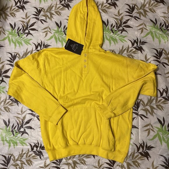 URBAN BUCK Mens Large Yellow Button Up Pullover Hooded Sweatshirt New - Picture 2 of 7